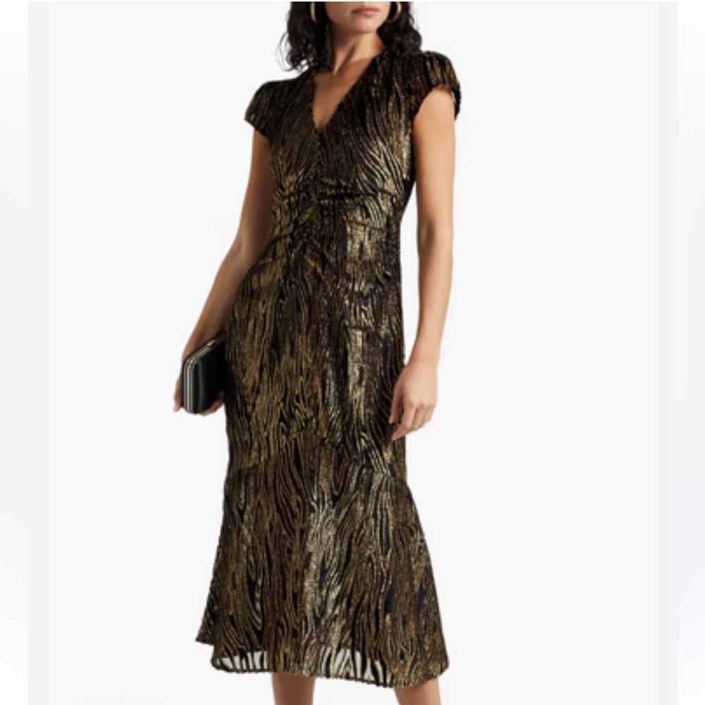 Rachel Zoe Goldie Metallic Tiger Stripe Maxi Dress